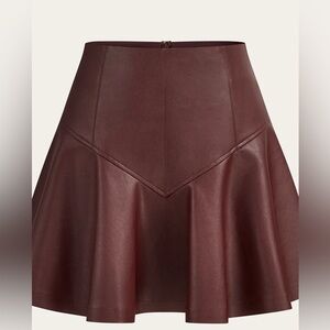 PU High-Waisted Flared Mini Skir (burgondy)